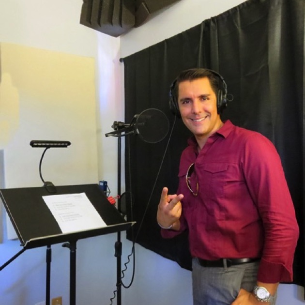 Ricardo Berron recording voice-overs at Lan Media Productions recording studio.